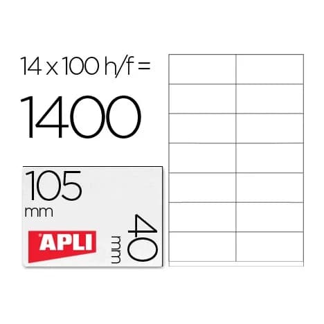 Apli Etiqueta adhesiva apli 1275 tamaño 105x40 mm -fotocopiadora -laser -ink-jet-caja con 1400 etiquetas